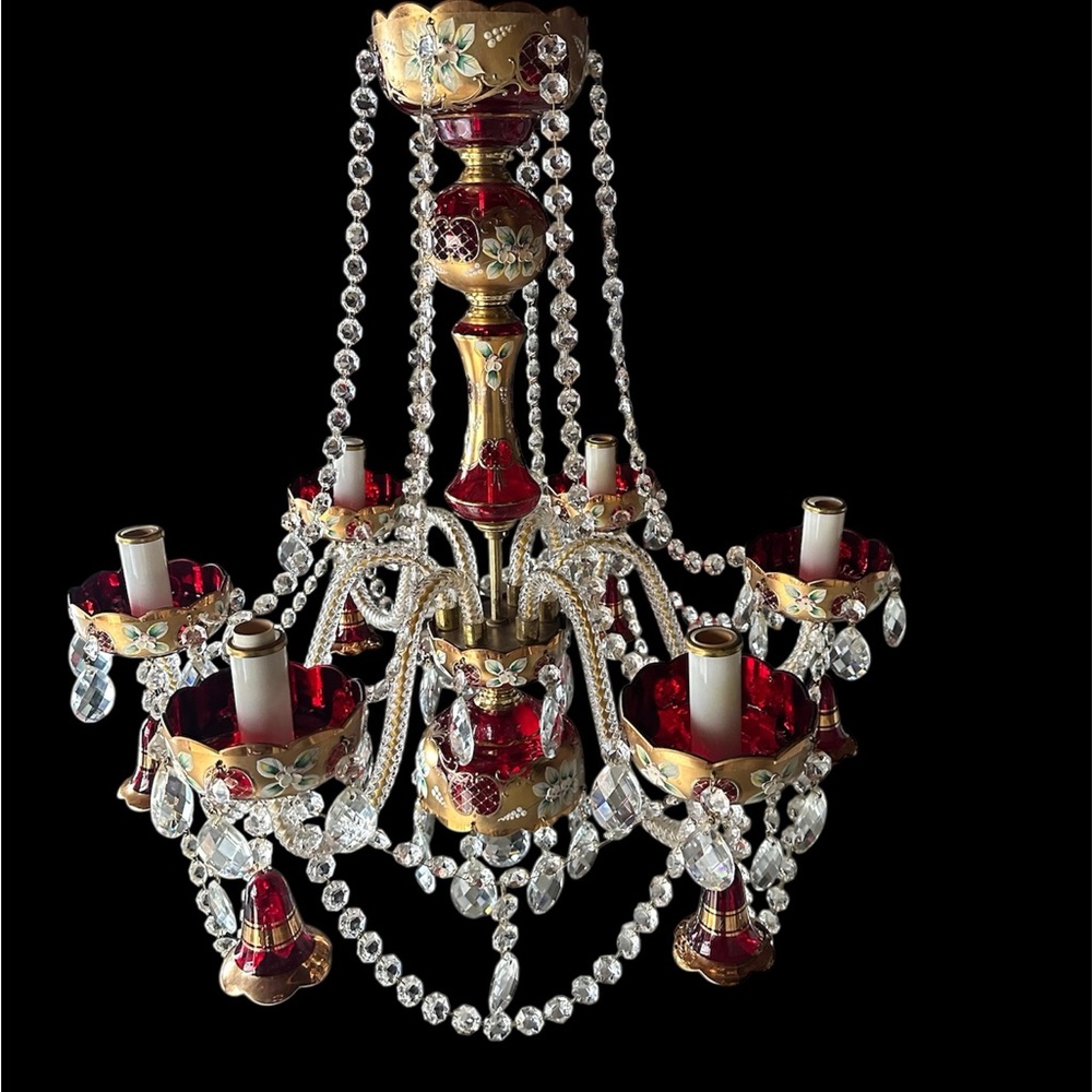 Vintage Bohemian ruby red crystal chandelier